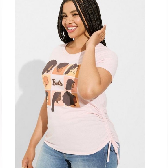 NWT torrid size 5 brunette, bald Barbie Slim Fit Cotton Cinch Tee pink brown - Picture 2 of 12